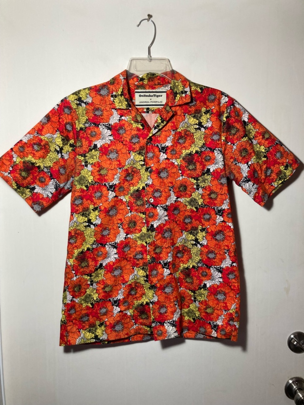 Onitsuka Tiger X Andrea Pompilio Floral Short Sleeve Button Down Shirt Sz Small